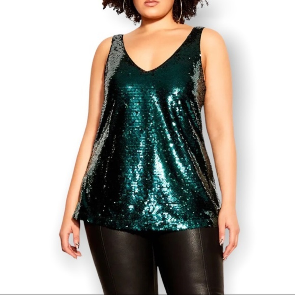 City Chic Razzle Dazzle Sequin Cami in Emerald Green 14 NWOT
